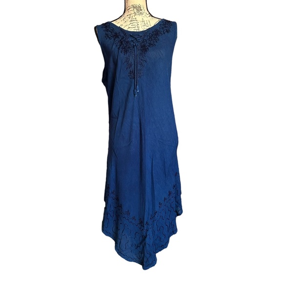 Jessica Taylor Womens  Blue Tie Up Embroidered Details Curved Hem Dress one size - Picture 1 of 10